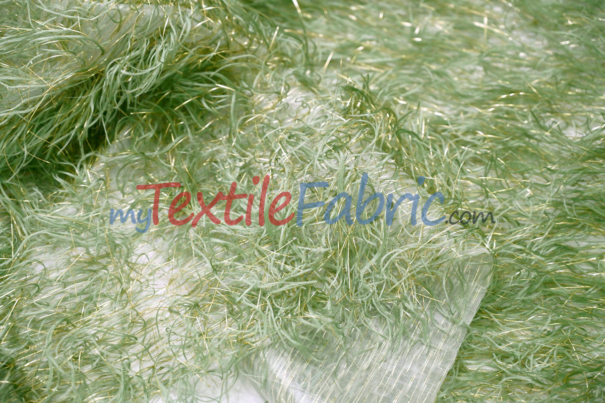 Sage Shaggy Brocade Metallic Eyelash Lame Fabric - Sage Metallic Eyelash Texture, 56/57" Width (1 Yard)