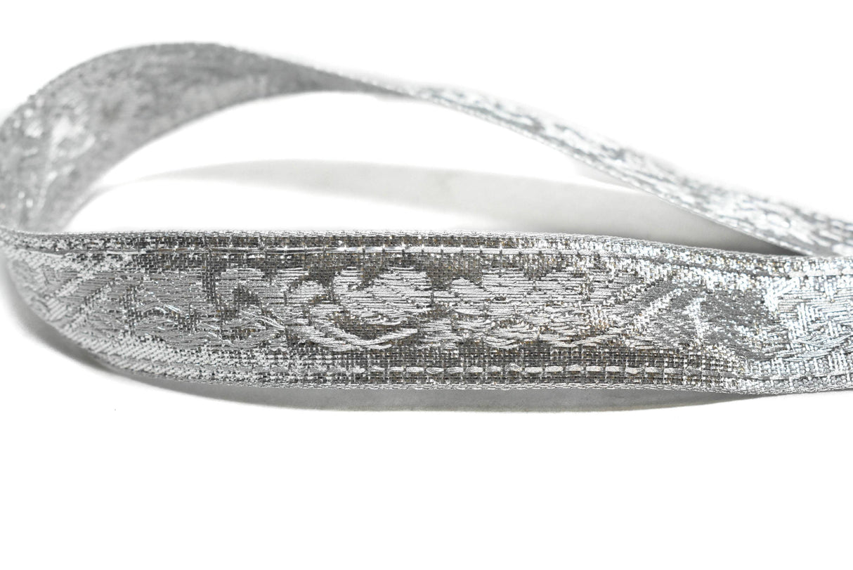Jacquard Ribbon Metallic Silver 0.90"