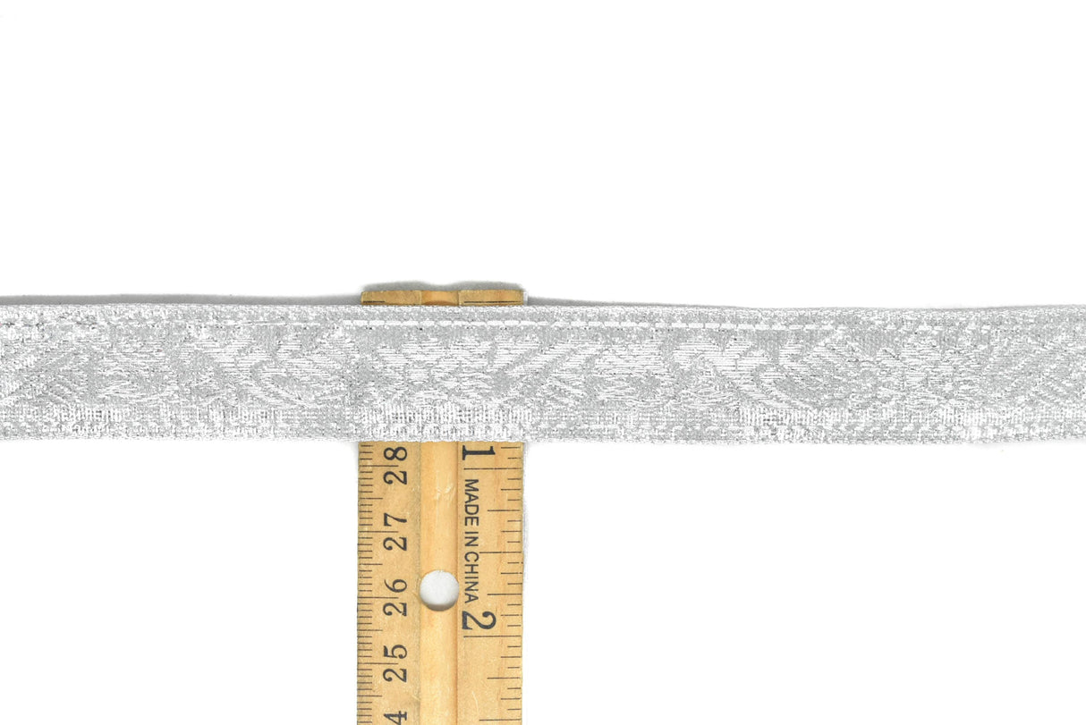 Jacquard Ribbon Metallic Silver 0.90"