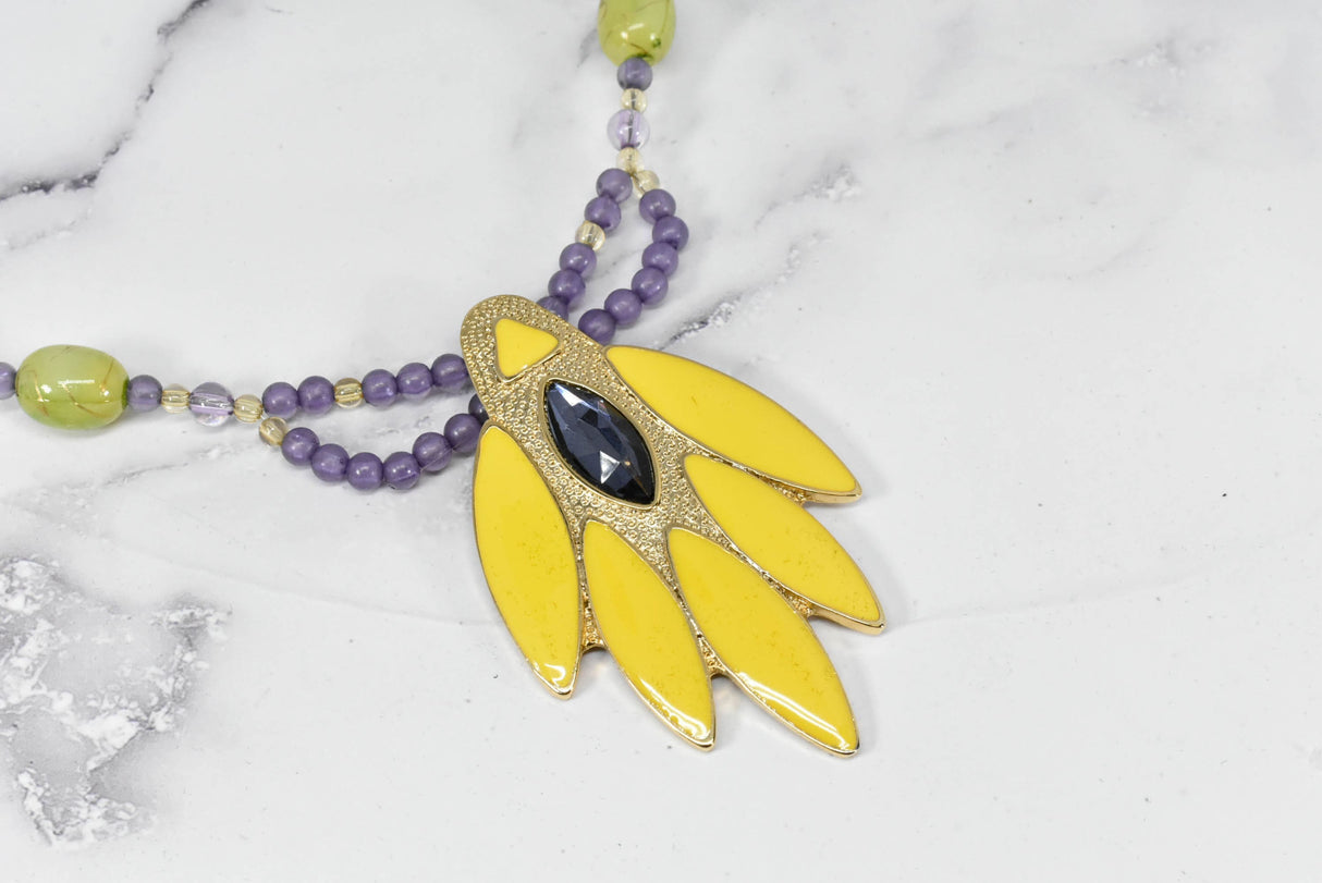 Beaded Necklace Decorative Purple Yellow