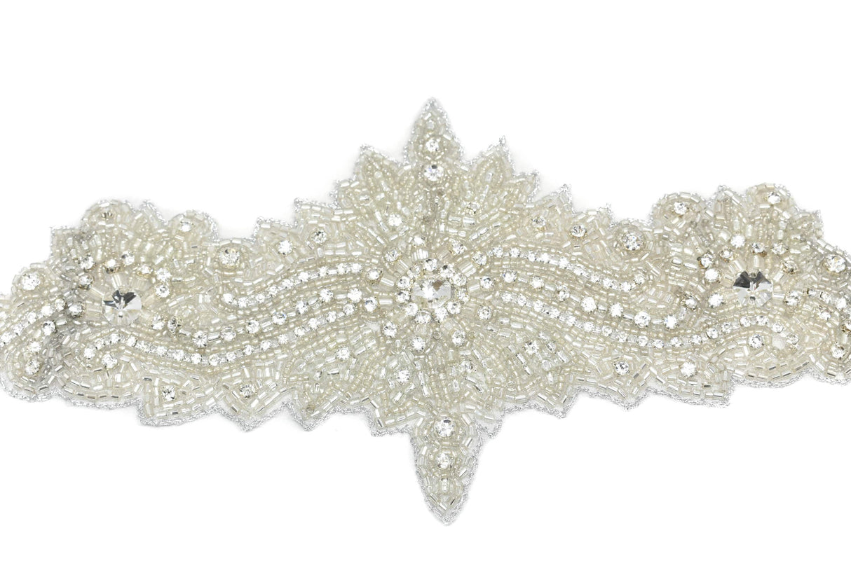 Embroidered Floral Applique with Rhinestones and Beads