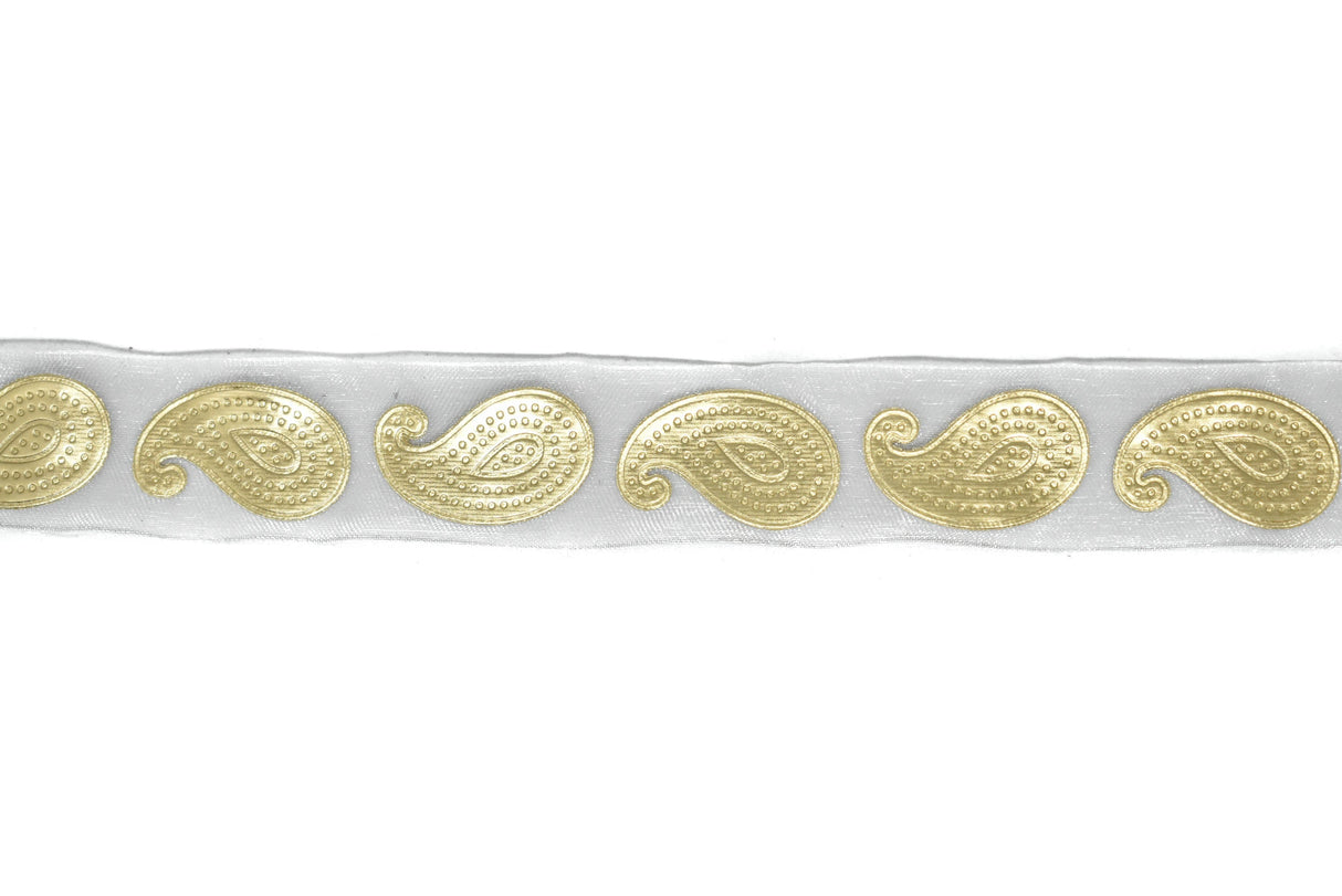 Metallic Gold Paisley Chiffon Ribbon 1in