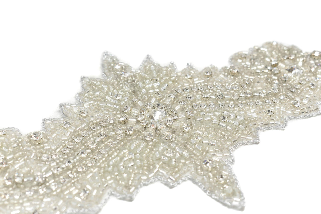 Embroidered Floral Applique with Rhinestones and Beads
