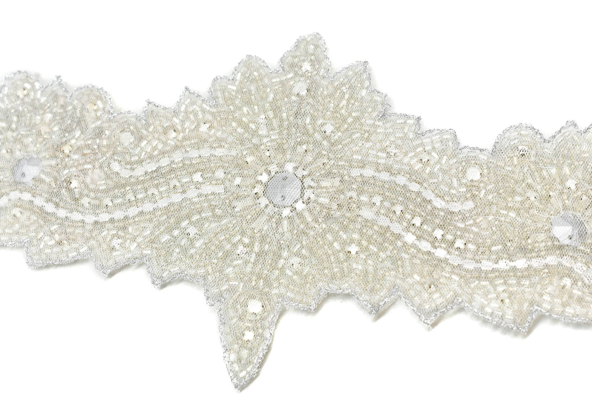 Embroidered Floral Applique with Rhinestones and Beads