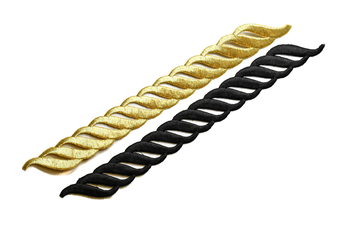 Embroidered Wavy Applique 9 x 1 Gold Black
