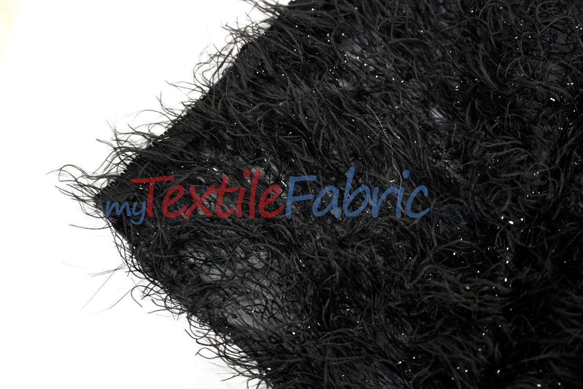 Black Shaggy Brocade Metallic Eyelash Lame Fabric - Black Shaggy, Metallic Eyelash, 56/57" Width (1 Yard)