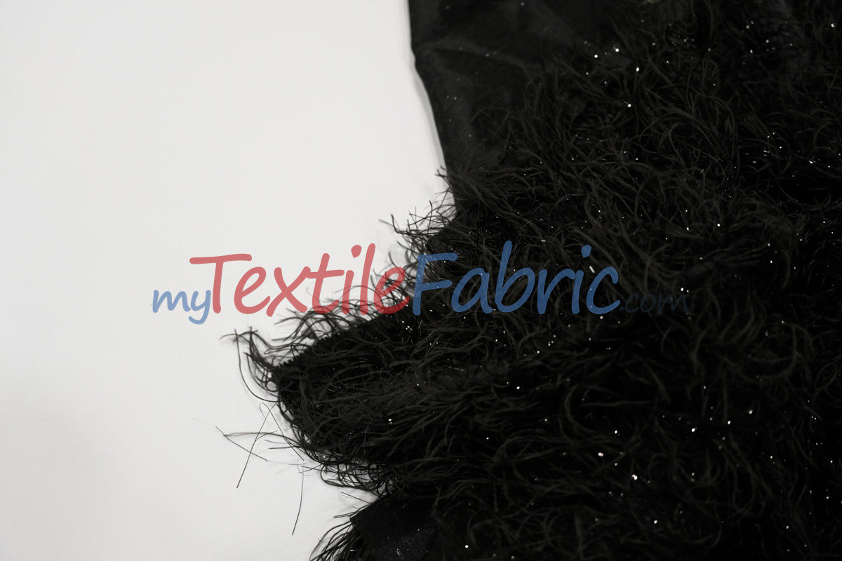 Black Shaggy Brocade Metallic Eyelash Lame Fabric - Black Shaggy, Metallic Eyelash, 56/57" Width (1 Yard)
