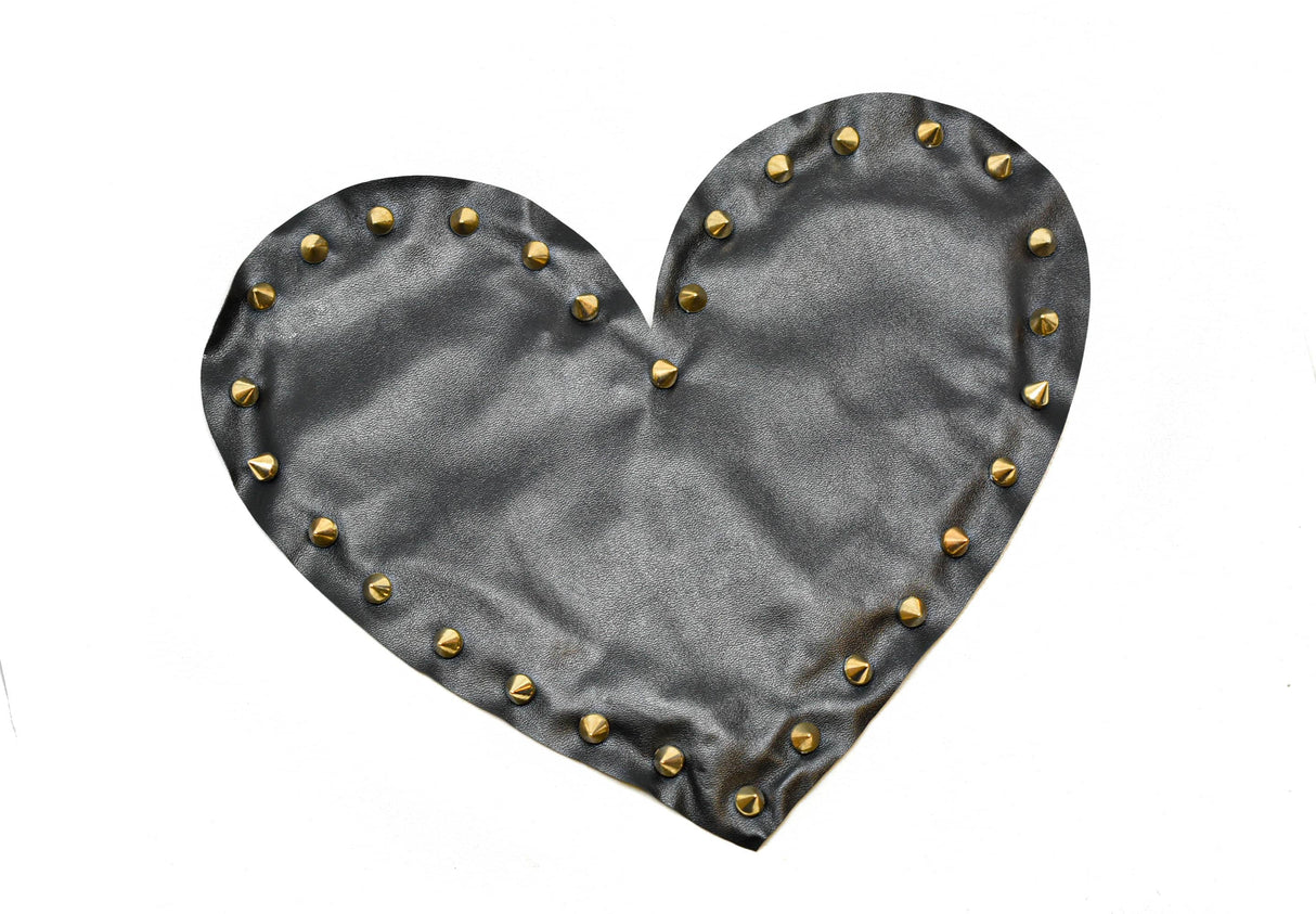 Embroidered Applique Black Leather Heart with Gold Studs