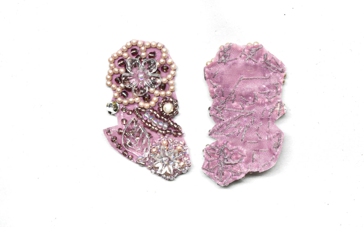 Beaded Pearl Floral Applique Pink 2.25 x 1.25
