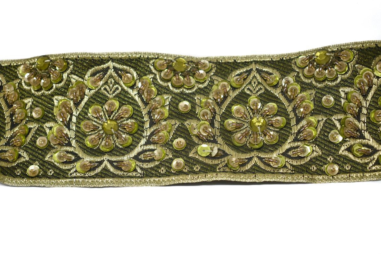 Embroidered Jacquard Trim with Sequins