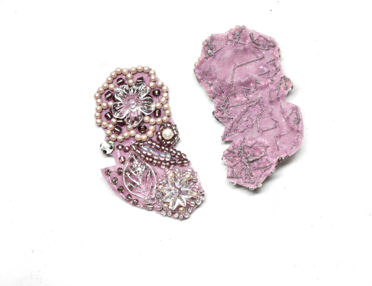 Beaded Pearl Floral Applique Pink 2.25 x 1.25