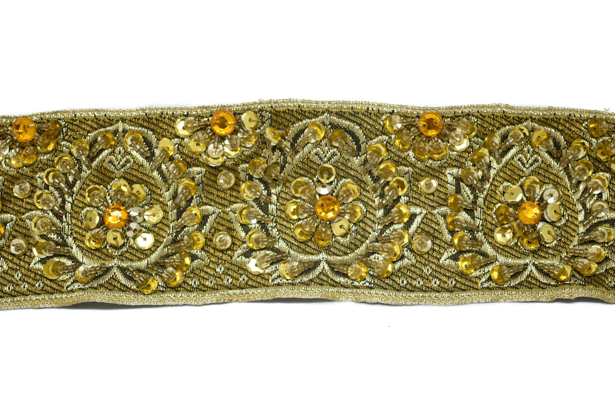 Embroidered Jacquard Trim with Sequins