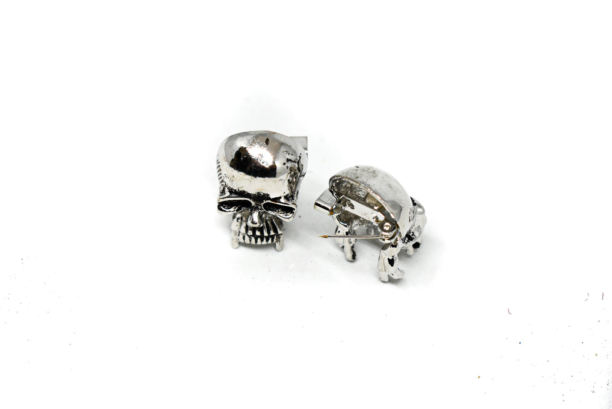 Skull Pin Brooch Metal Black 0.50 x 1
