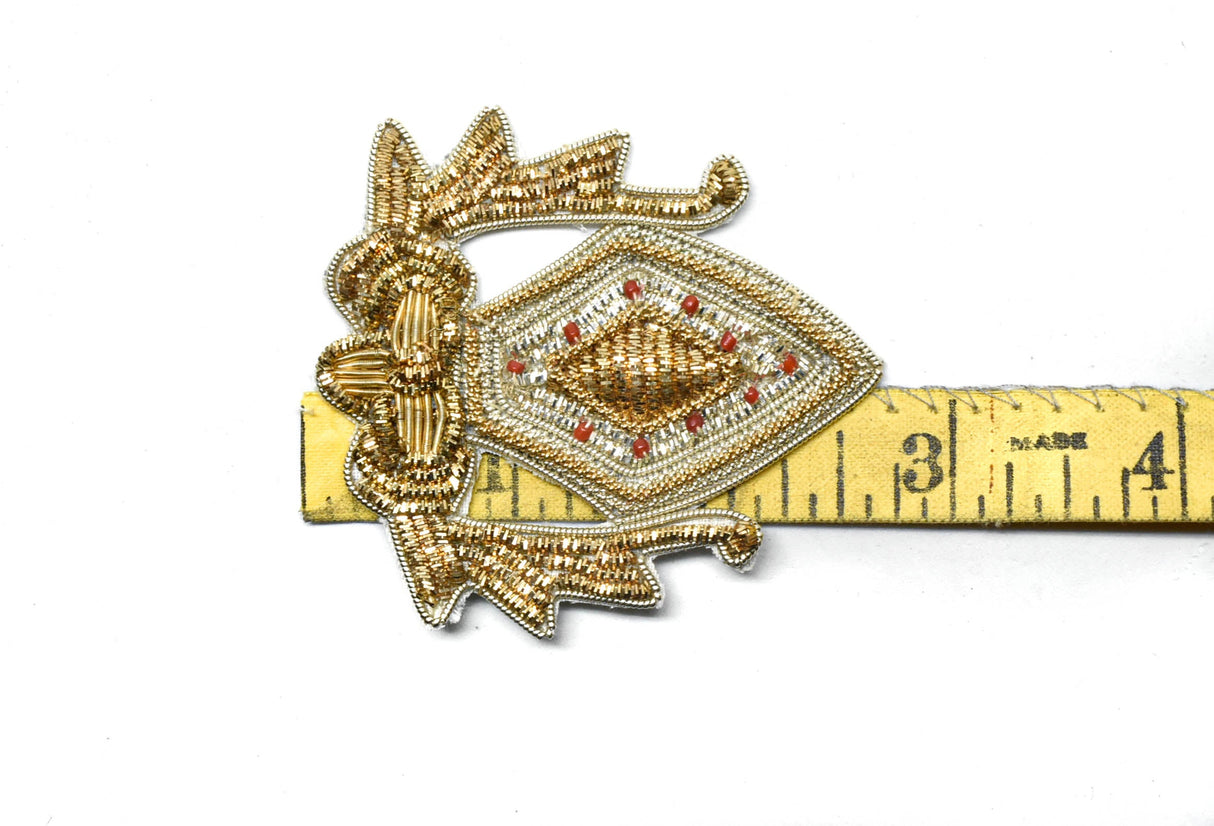 Embroidered Applique Metallic Gold Indian Design 2.50 x 2.75
