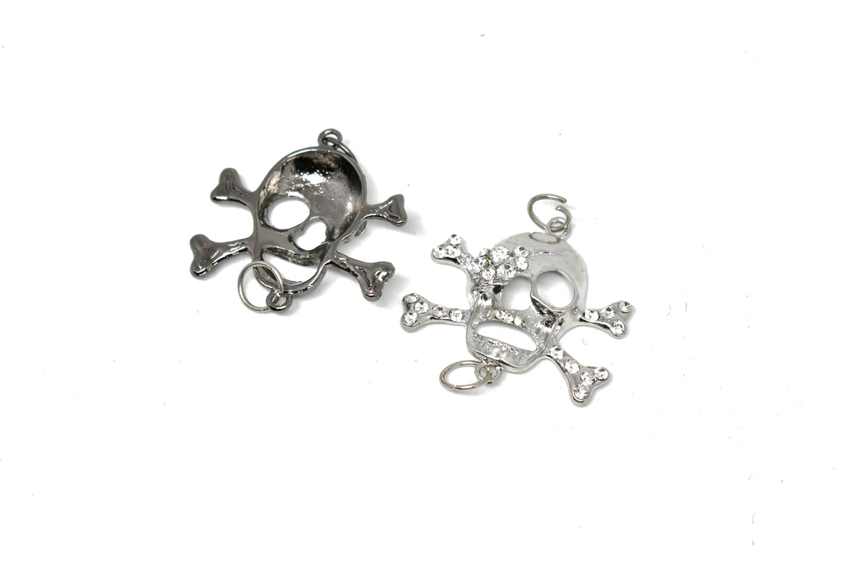 Rhinestone Pirate Skull Connector Charm 2.75"