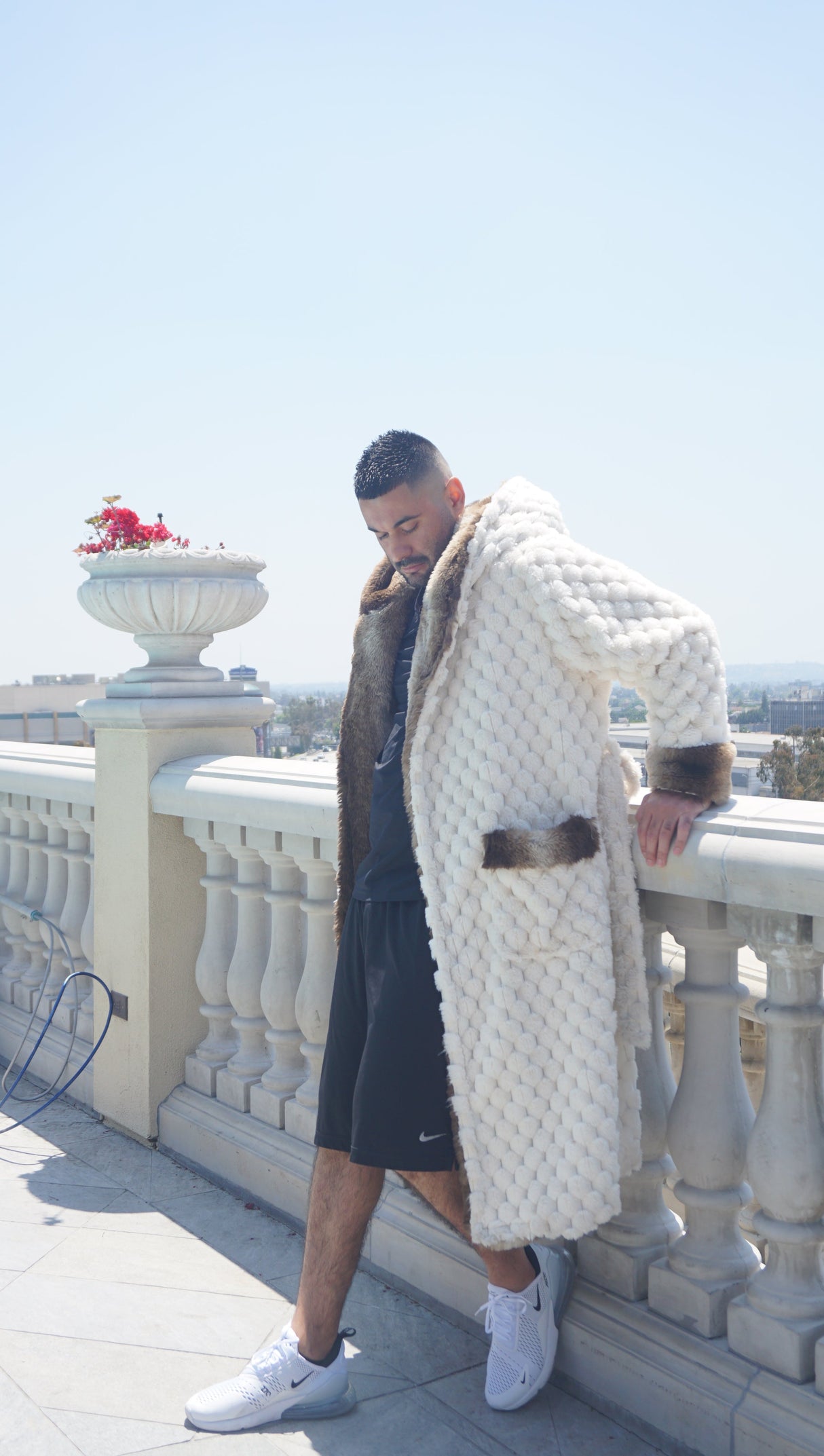 Winter Luxurious Offwhite Faux Fur Fabric - Off-White, Hooded Robe, Long Sleeve, Two Pockets (1 Piece)