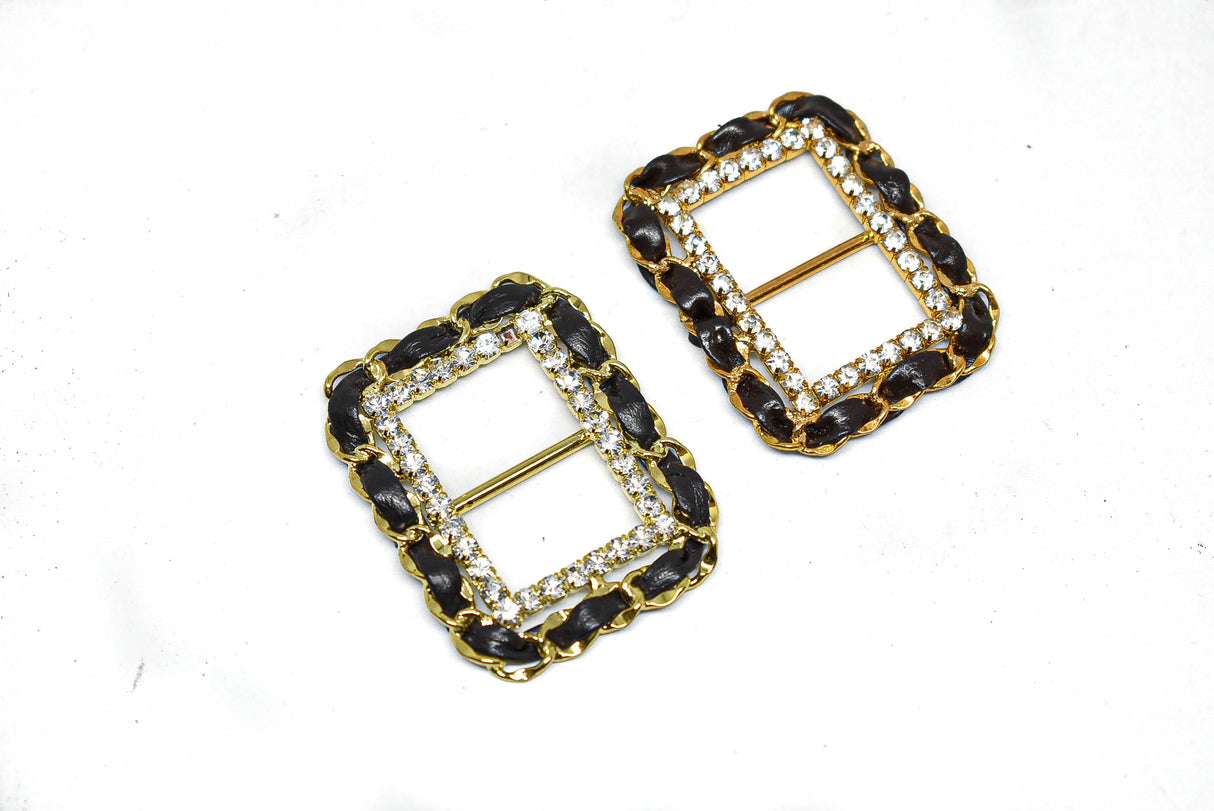 Rhinestone Ribbon Slider Buckle Gold