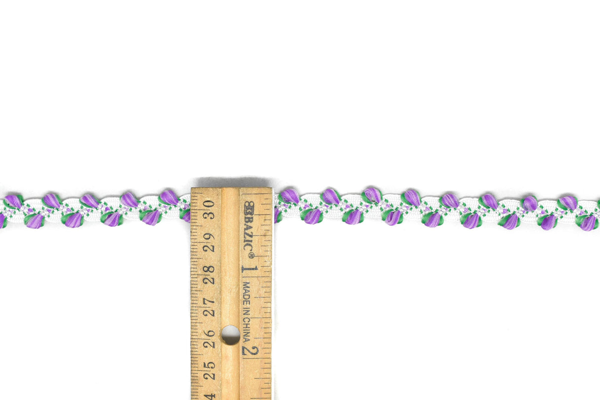Floral Gimp Trim 0.38" White Tape