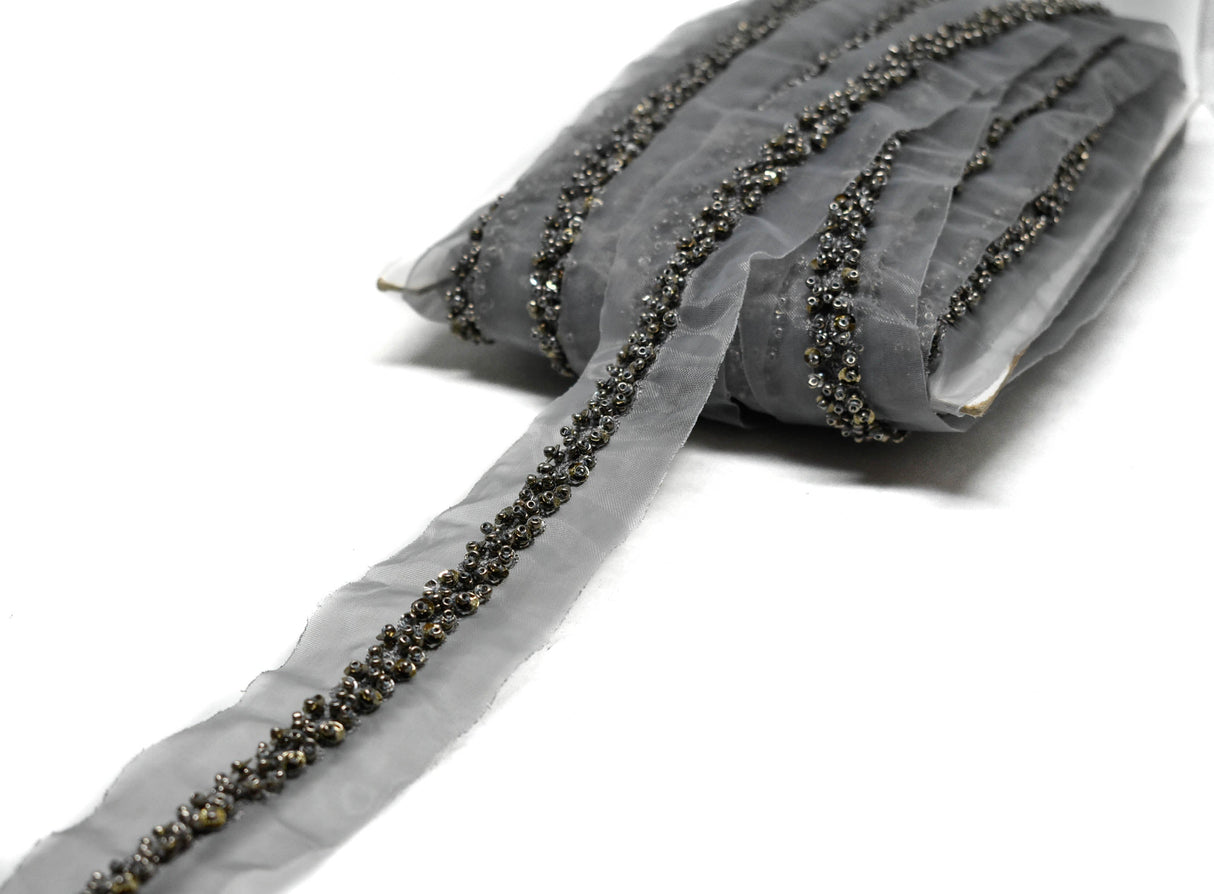 Beaded Sequins Organza Trim 1.50"