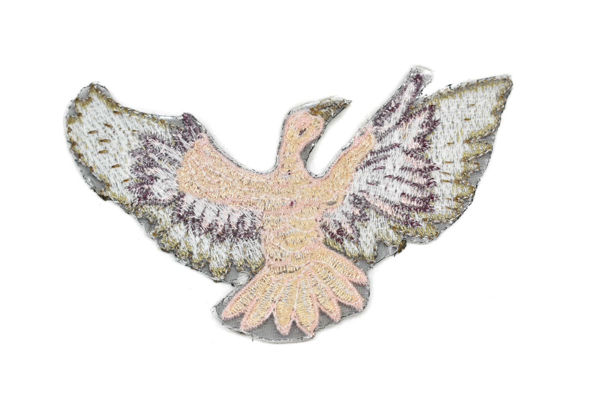 Embroidered Bird Iron-On Patch Pink Gold