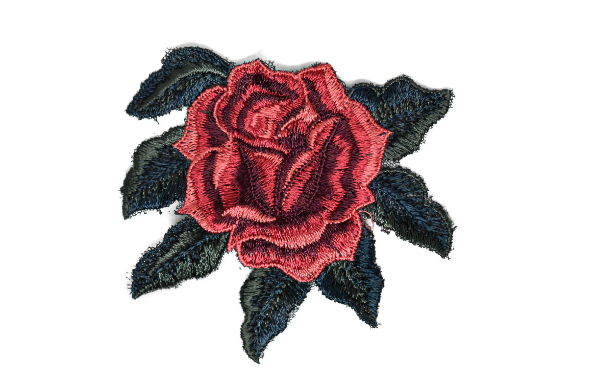 Embroidered Rose Applique 4" x 3.5"