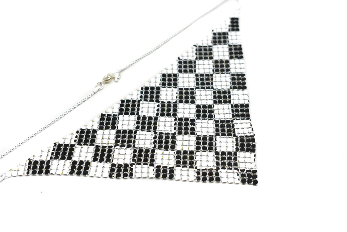 Metal Mesh Connector Checkered Black White