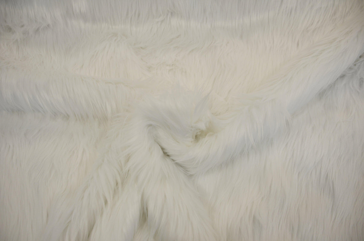 White Faux Fur 2" Pile Acrylic Polyester Fabric - White Solid, 58/60" Width (Yards)