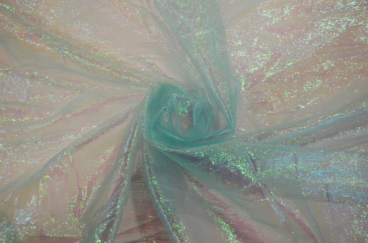 Crush Iridescent Pearl Organza Polyester Fabric - Sheer Crushed Holographic, 38/40" Width (1 Yard)