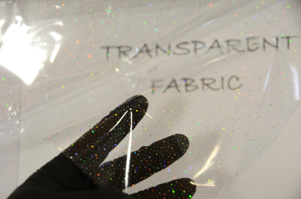 Transparent Glitter TPU Fabric - Holographic Rainbow, Waterproof, 54" Width (Yards)