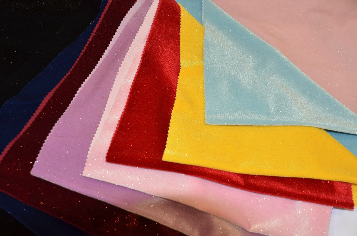 Glitter Stretch Velvet Polyester Spandex Fabric - Sparkling Glitter, 58/60" Width, Multiple Colors (1 Yard)