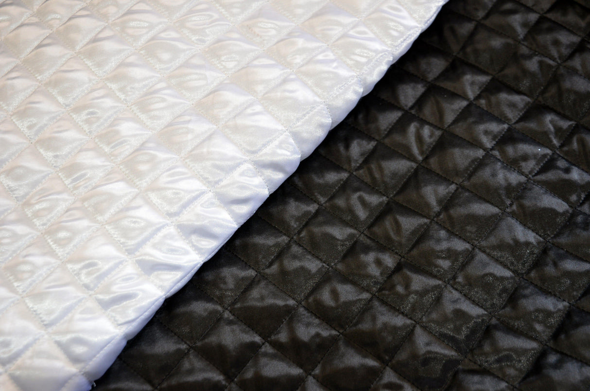 Quilted Satin Batting Polyester Fabric - White, Black Diamond Quilted, 58/60" Width (Yards)