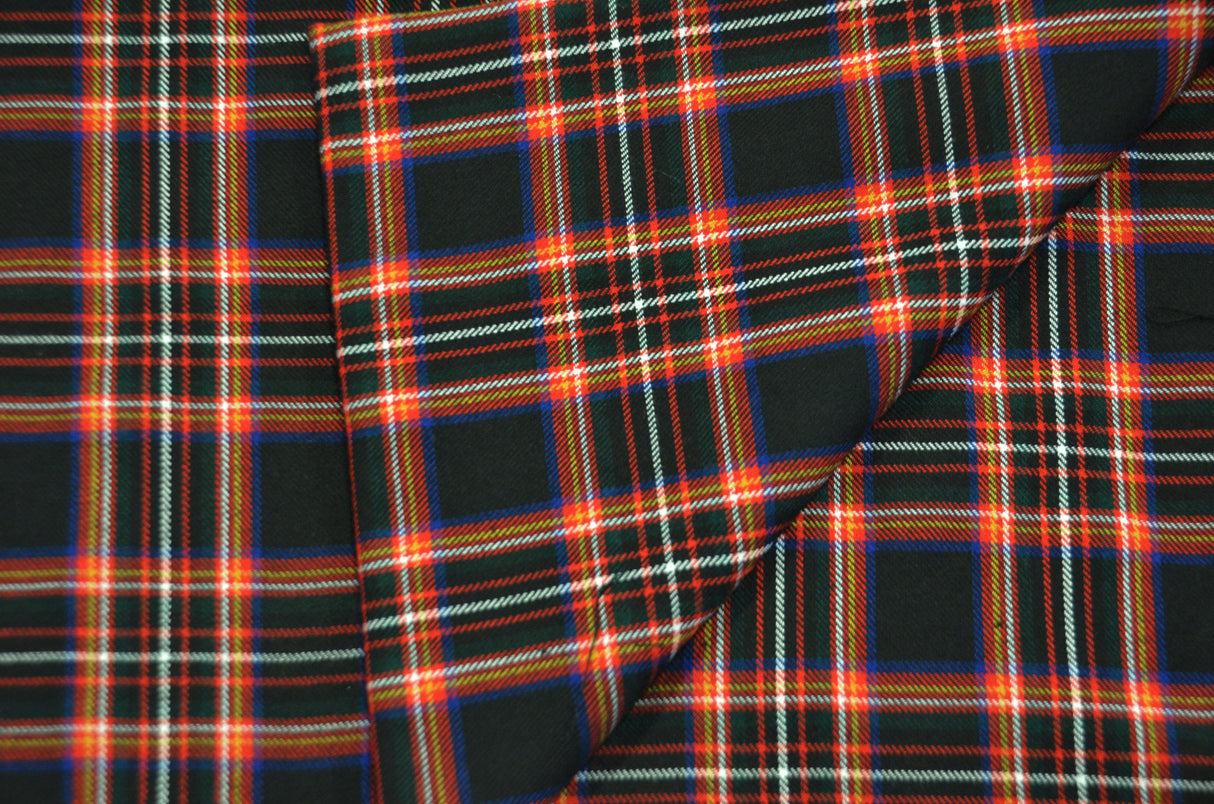 Irish Black Tartan Poly Rayon Fabric - Black And Red Plaid Checker, 60" Wide (1 Yard)