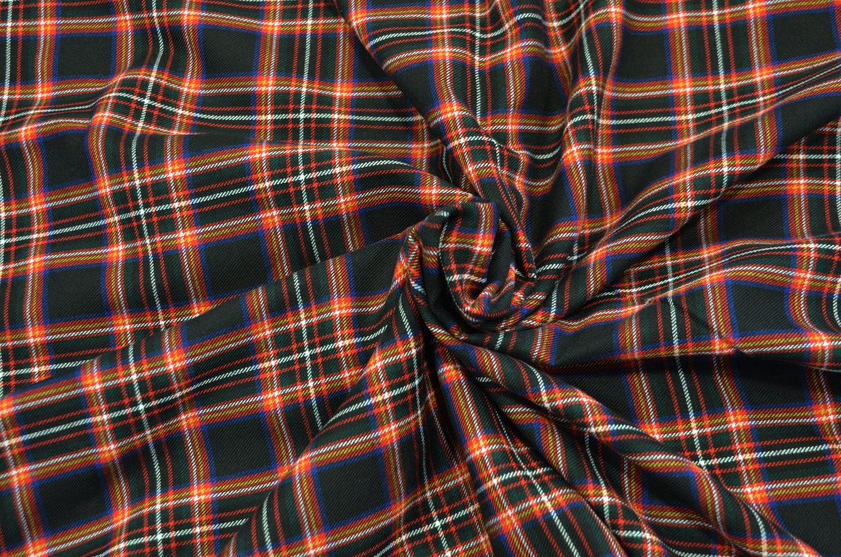 Irish Black Tartan Poly Rayon Fabric - Black And Red Plaid Checker, 60" Wide (1 Yard)