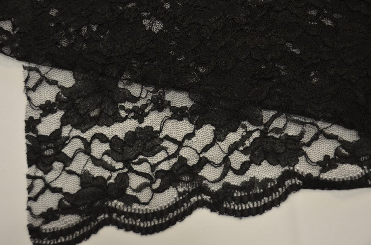 Black Heavy Scalloped Lace Polyester Fabric - Double Sided Scalloped, Black, 58/60" Width (Yards)