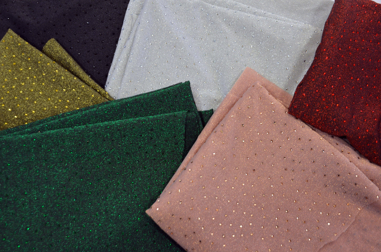 Diamond Glimmer Knit Polyester Spandex Fabric - Metallic Glitter, 56" Width (1 Yard)