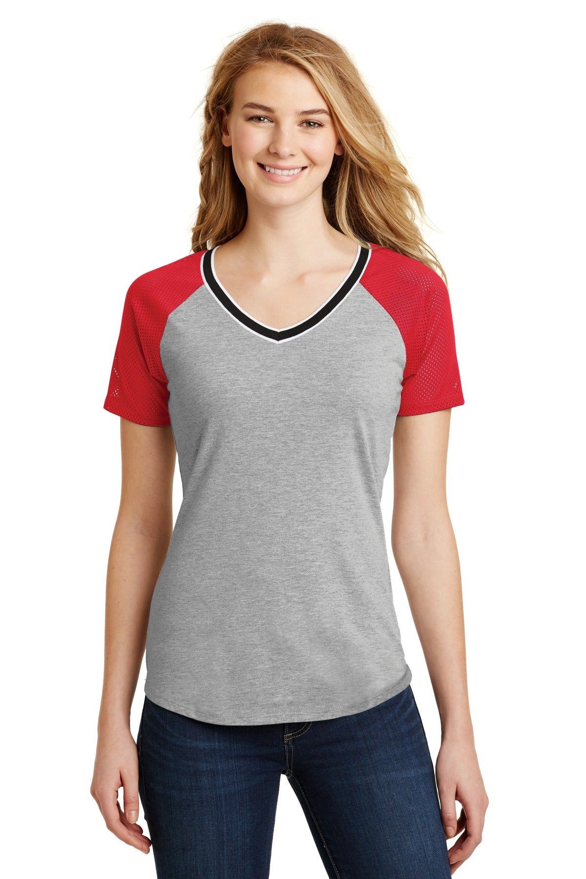 District® Juniors Mesh Sleeve V-Neck Tee