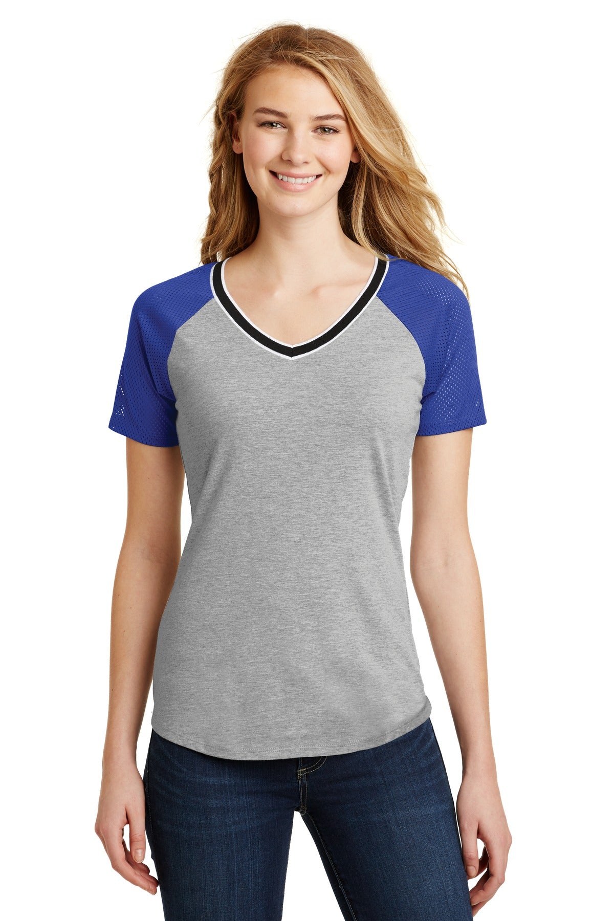 District® Juniors Mesh Sleeve V-Neck Tee