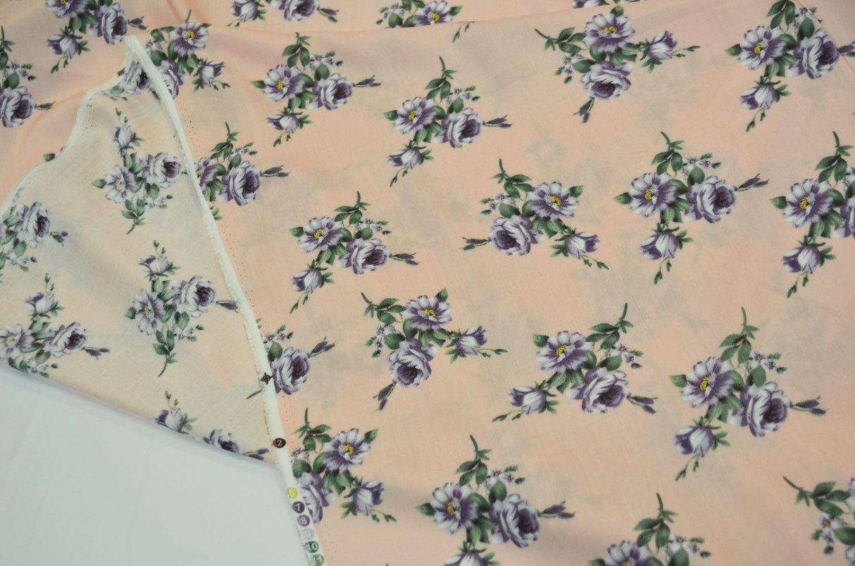 Love Flower Rayon Challis Fabric - Floral Print, 58/60" Width (1 Yard)