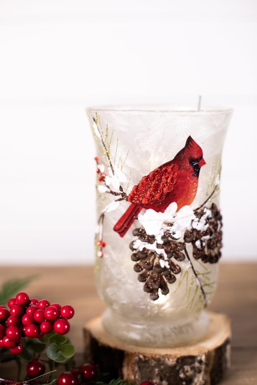 8” Glass Cardinal Pinecone Vase
