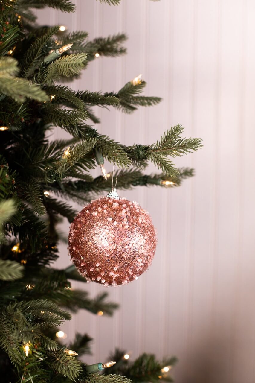 4.5” Pink Glitter Sequin Iced Ball Christmas Ornaments