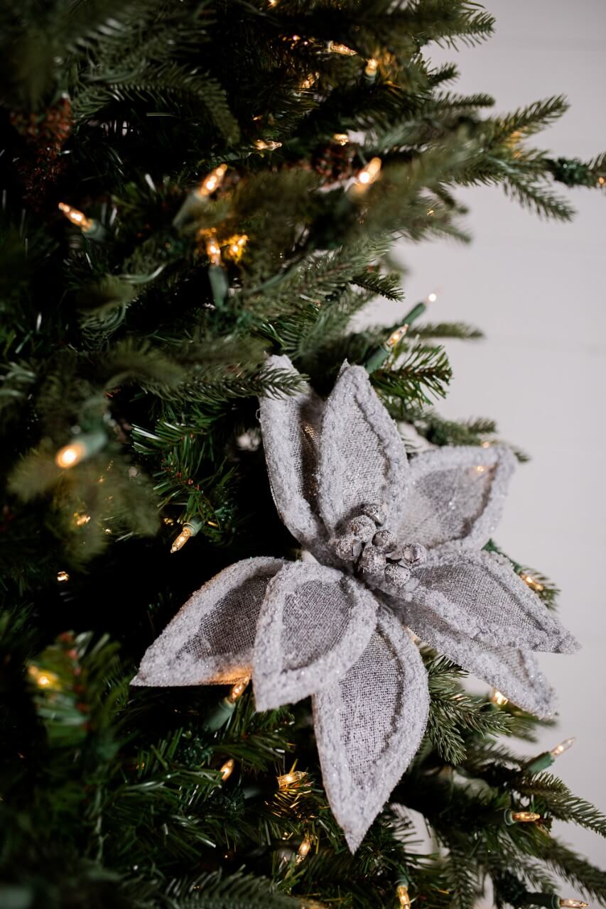 22” x 12.5" Linen Frost Poinsettia Stem - Gray