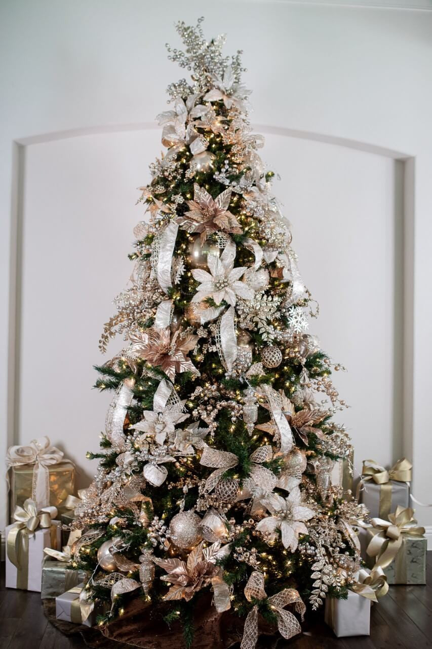 Champagne Velvet Metallic Poinsettia 31 Inch Christmas Decor