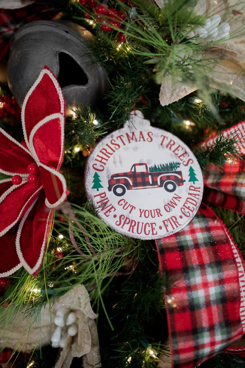 Buffalo Check Metal Christmas Ornament 7.5 Inch Farmhouse Decor
