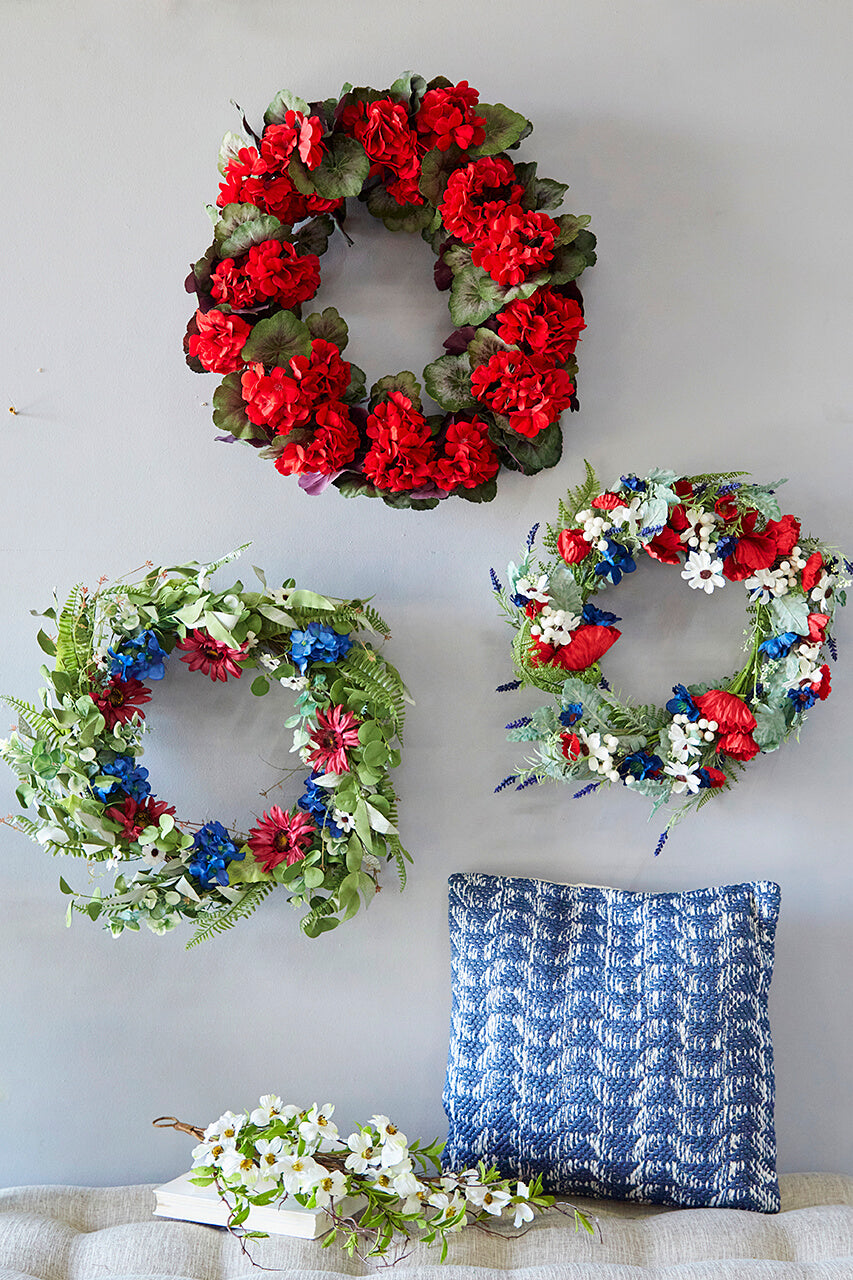 22" Mixed Flower Wreath - Red, White, & Blue