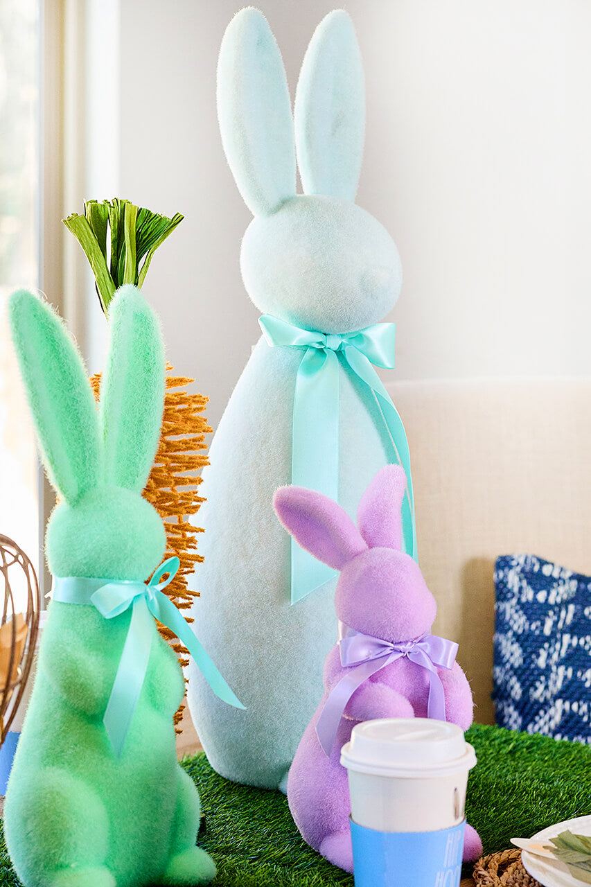 16" Flocked Bunny with Ribbon