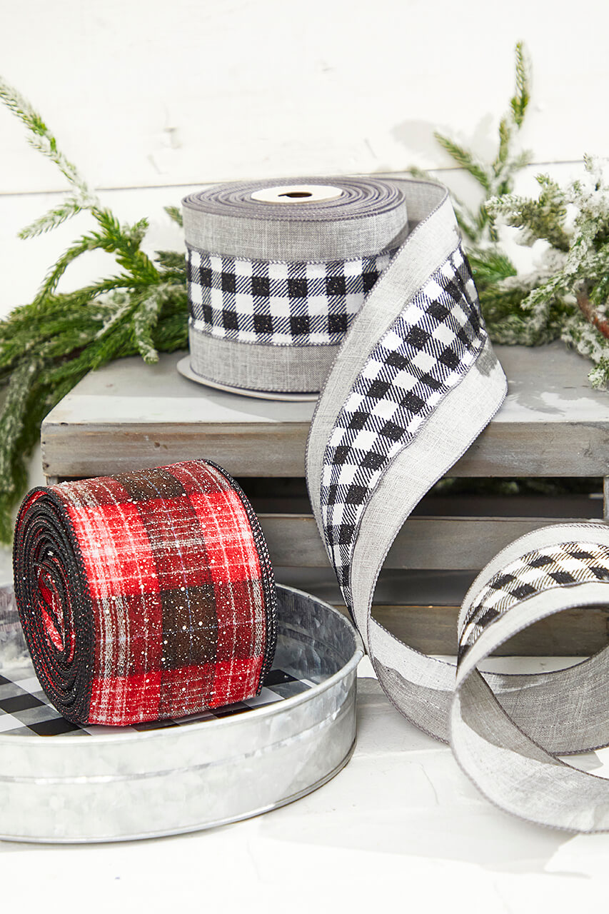 4” x 10 Yard Snowy Plaid Wired Ribbon
