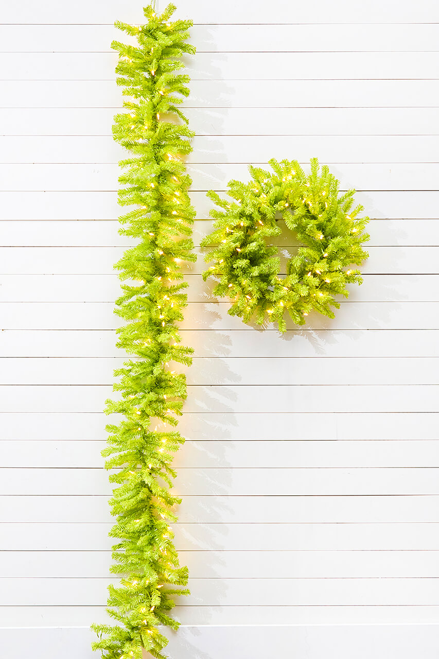 9' x 14" Lime Green Garland with LED Lights
