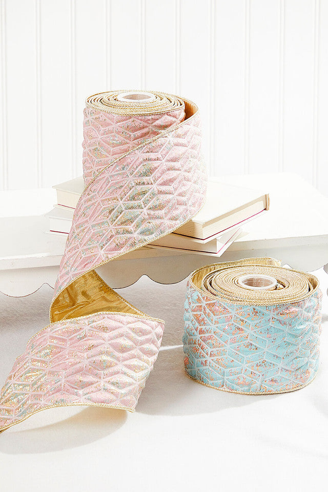 4 Inch x 5 Yard Aqua Metallic Dupioni Wired Ribbon Decor