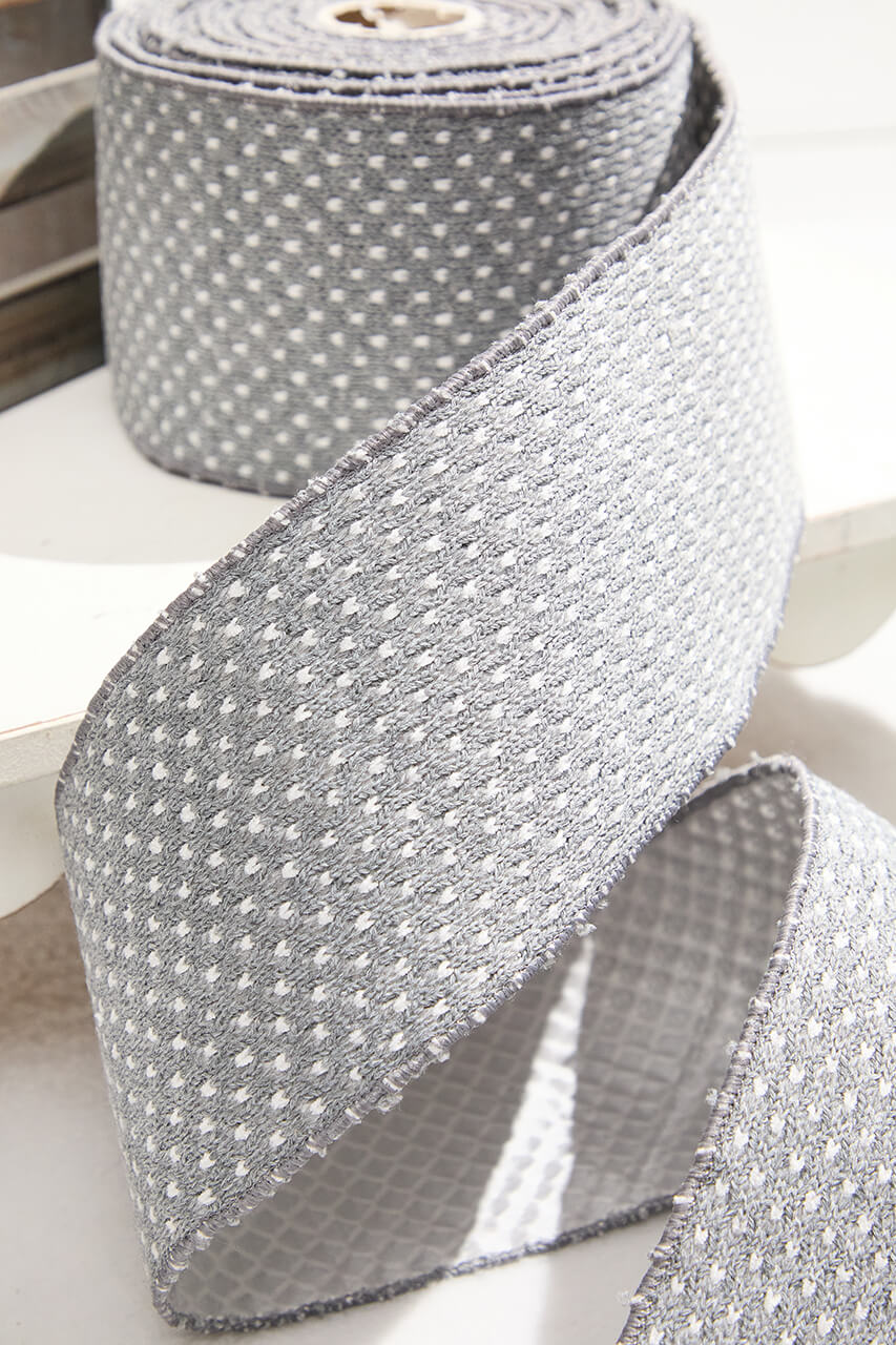 4” x 10 Yard Gray Woven Dot Knitted Ribbon