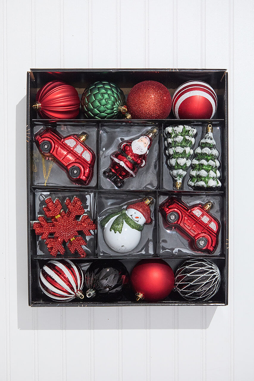 Christmas Shatterproof 25 Piece Assortment - Red, Green, White